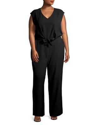 Vince Camuto Plus V-neck Waist-tie Jumpsuit