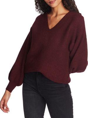 1.state Textured Balloon-sleeve Cotton-blend Sweater