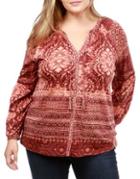 Lucky Brand Plus Mixed-print Peasant Top
