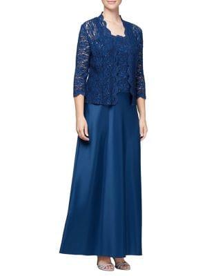 Alex Evenings Two-piece Embroidered Evening Gown And Jacket Set