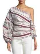 Cmeo Collective One-shoulder Stripe Balloon-sleeve Top