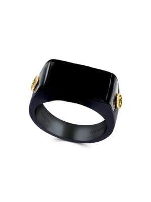 Effy 925 Sterling Silver, 18k Yellow Gold, Onyx & Black Pvd Ring