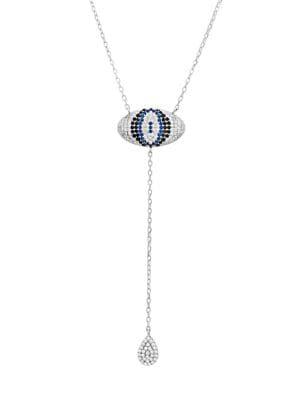 Lord & Taylor Sterling Silver & Blue & Clear Crystal Evil Eye Y-necklace