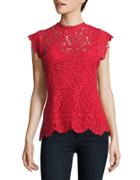 Velvet By Graham And Spencer Cap Sleeved Scalloped Lace Top