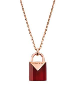 Michael Kors Kors Color Mercer Semi-precious Stone Padlock Pendant Necklace