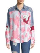 Free People Floral Colorblock Button-down Shirt