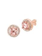 Lord & Taylor 2-piece Rose Goldplated Cubic Zirconia & Simulated Morganite Round Halo Stud Earrings
