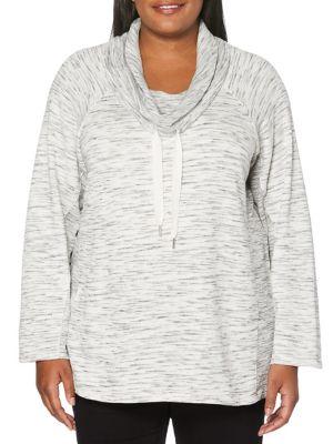 Rafaella Plus Melange Cowl Neck Drawstring Sweater