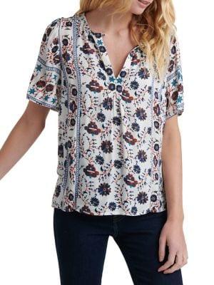 Lucky Brand Printed Split-neck Top