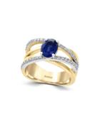 Effy Royale Bleu Diamonds, Sapphire, 14k White Gold And 14k Yellow Gold Ring