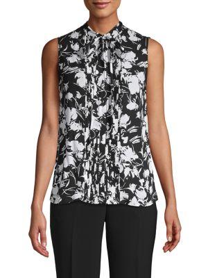 Karl Lagerfeld Paris Tied Tuxedo-pleat Floral Blouse