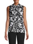 Karl Lagerfeld Paris Tied Tuxedo-pleat Floral Blouse