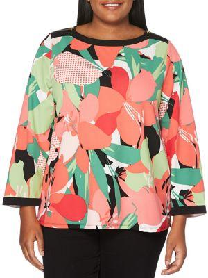 Rafaella Plus Floral-print Long-sleeve Top