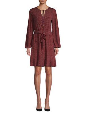Michael Michael Kors Petite Dotted Peplum Belted Dress