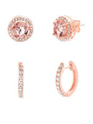 Lord & Taylor Two-piece 925 Sterling Silver & Crystal Stud & Hoop Earrings Set