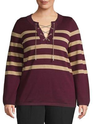 Michael Michael Kors Plus Lace-up Chain Striped Sweater