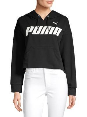 Puma Logo Cropped Cotton Blend Hoodie