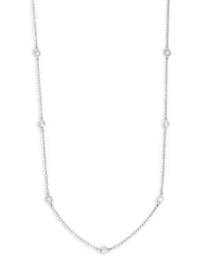 Lord & Taylor Sterling Silver & Crystal Station Necklace