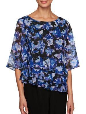 Alex Evenings Floral Three-quarter Sleeve Top