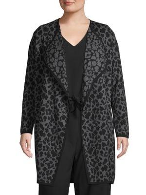 Vince Camuto Plus Cheetah-print Open-front Cotton Cardigan