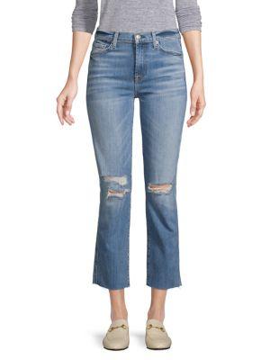 7 For All Mankind Edie High Rise Ankle Straight-leg Distressed Jeans