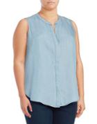 B Collection By Bobeau Sleeveless Button Front Chambray Top