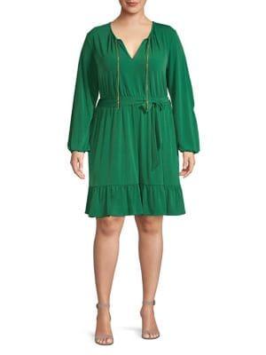 Michael Michael Kors Plus Chain-trimmed Long-sleeve Dress