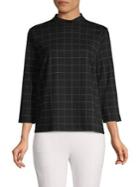 Lord & Taylor Mock-neck Checkered Top