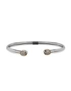 Lord & Taylor Oval Pave Diamond, Sterling Silver And 14k Yellow Gold Bangle Bracelet