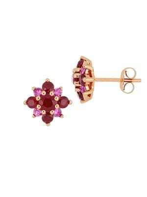 Sonatina 14k Rose Gold, Ruby And Pink Sapphire Cluster Star Earrings