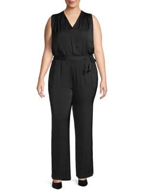 Vince Camuto Plus Oasis Bloom Belted V-neck Jumpsuit