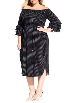 City Chic Plus Micro Spot Off-the-shoulder Dress