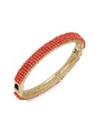 Miriam Haskell Woven Coral Beaded Hinged Bangle Bracelet