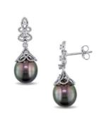 Sonatina Tahitian Cultured Pearl, Diamond And 14k White Gold Vintage Drop Earrings