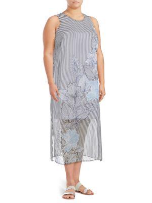 Vince Camuto Plus Island Floral Two-tiered Midi Dress