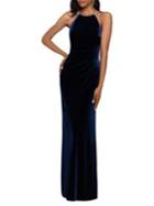 Betsy & Adam Embellished Halter Velvet Evening Gown