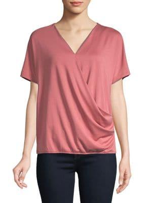 H Halston Wrap Pleated Pique Top