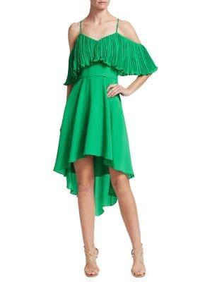 Halston Heritage Pleated Cold-shoulder Fit-&-flare Dress