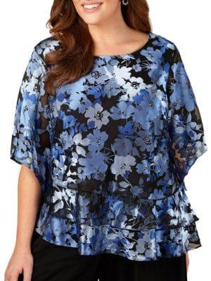 Alex Evenings Plus Floral-print Triple-tier Top