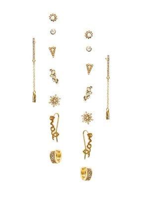 Noir Set-of-8 Goldtone Stud Earrings