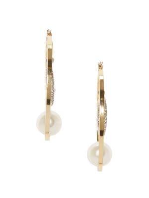 Vince Camuto Pave Crystal And Faux Pearl Statement Hoop Earrings