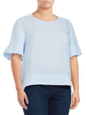 Lord & Taylor Roundneck Chambray Linen Top