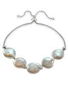 Lord & Taylor 12mm White Round Coin Pearl Slider Bracelet