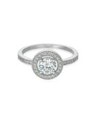 Crislu Classic Pave Crystal, Platinum And Sterling Silver Brilliant Halo Ring