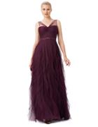 Adrianna Papell Beaded Mesh Ruffle Gown