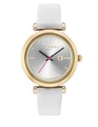 Ted Baker London Ava Goldtone And White Leather Watch