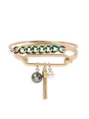 Bcbgeneration Goldtone And Faux Pearl Cluster Charm Bangle Bracelet Set
