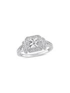 Sonatina Diamond And Sterling Silver Halo Square Vintage Promise Ring