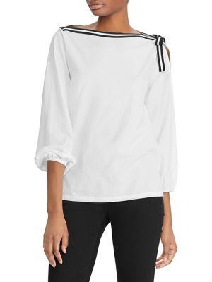 Lauren Ralph Lauren Petite Tie-neck Jersey Cotton Top