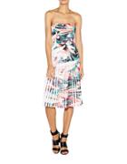 Nicole Miller Floral Print Strapless Pleated Dress
